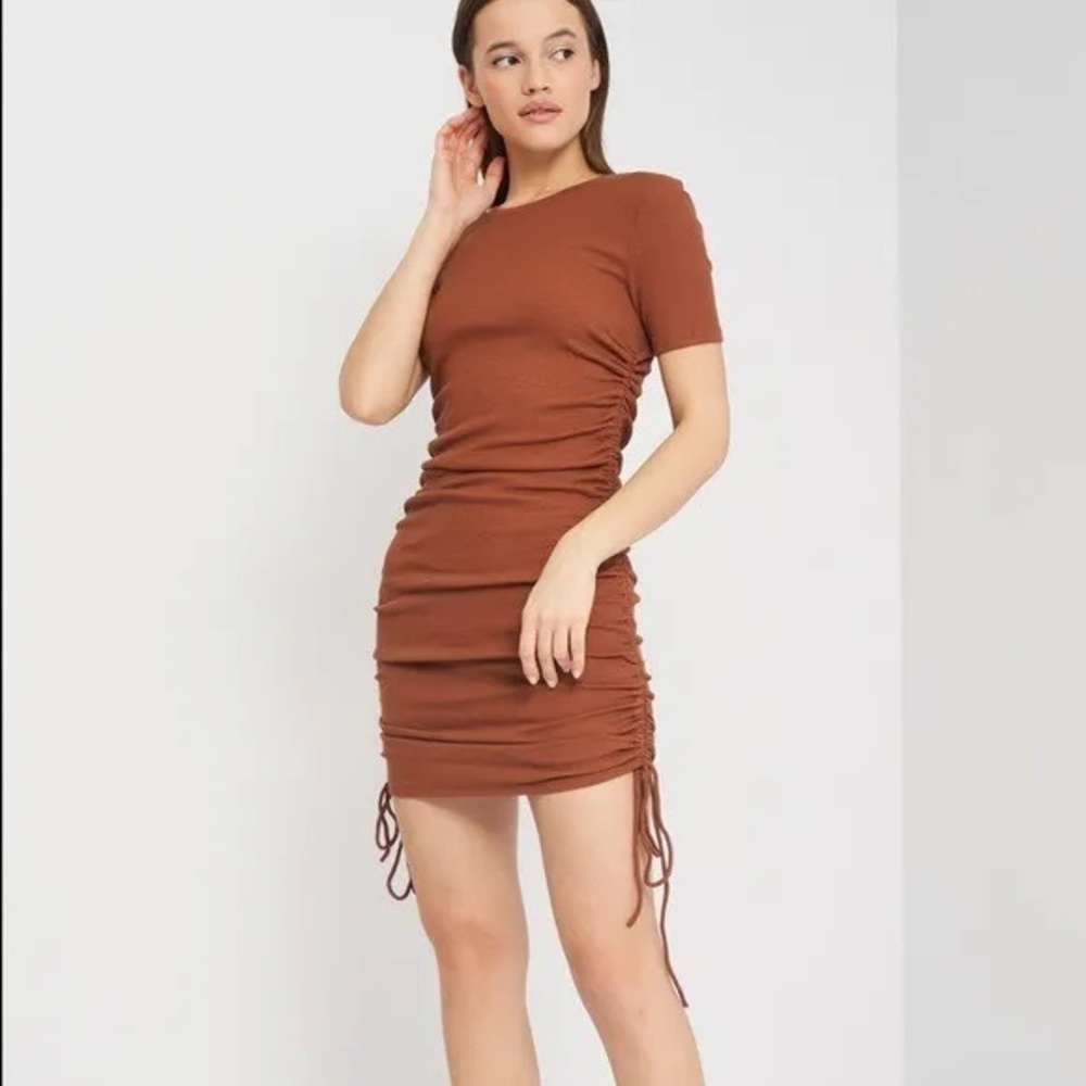 Zara Ribbed Ruched Side String Mini Dress